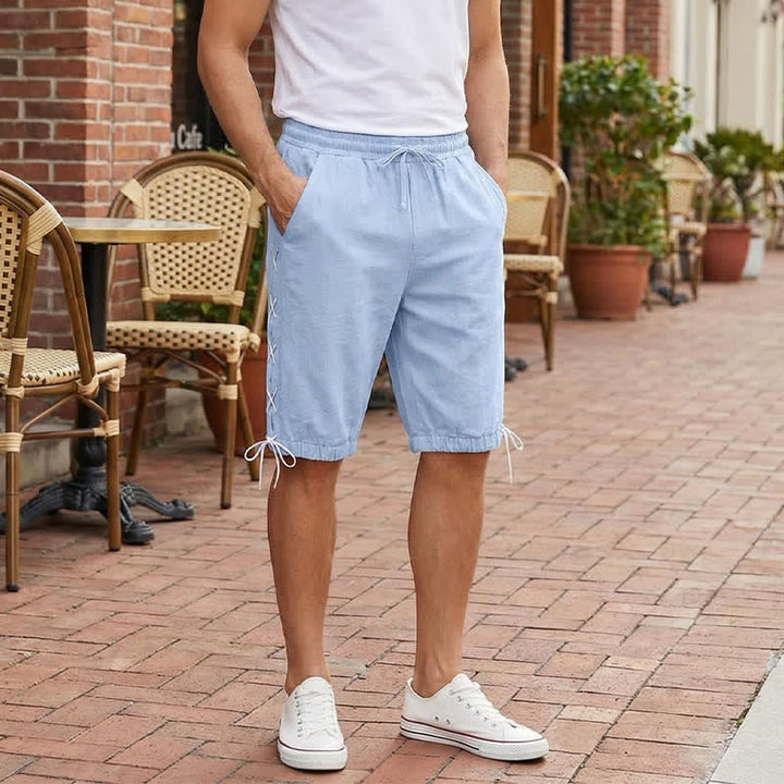 Pantalones cortos tipo bermudas Buddha Stones de verano con cordón ajustable y abertura lateral, color liso, para hombre, con bolsillos. - image 19