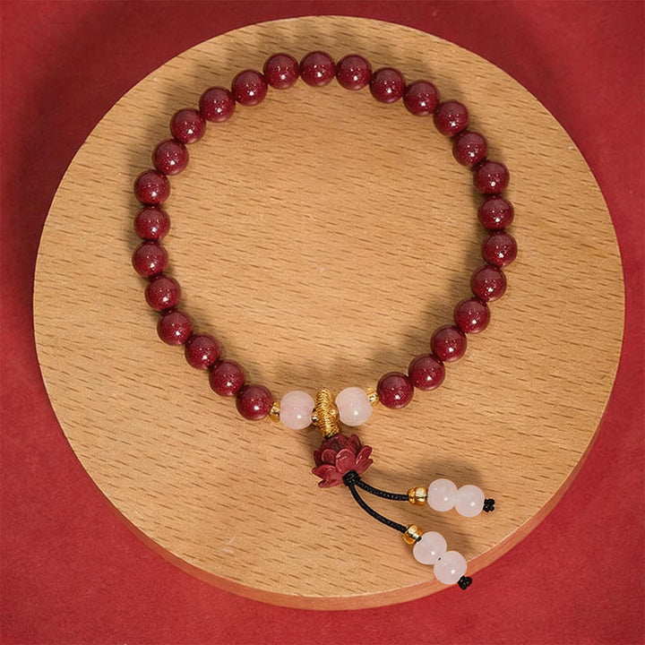 Buddha Stones Pulsera de la Iluminación del Loto de Cinabrio - Cinabrio de 6 mm (circunferencia de la muñeca: 14-15 cm) - image 0