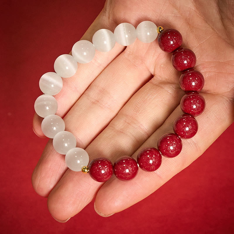 Buddha Stones Pulsera calmante ojo de gato blanco cinabrio - Cinabrio de 10 mm (circunferencia de la muñeca: 16-17 cm) - image 0
