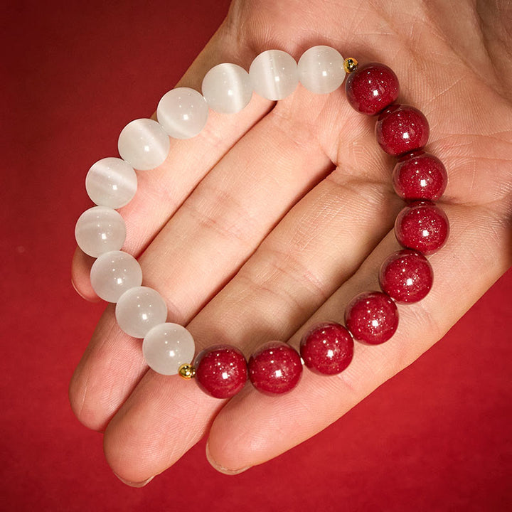 Buddha Stones Pulsera calmante ojo de gato blanco cinabrio - Cinabrio de 10 mm (circunferencia de la muñeca: 16-17 cm) - image 0