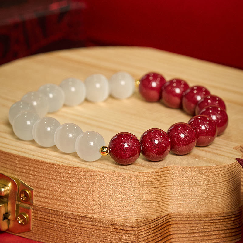 Buddha Stones Pulsera calmante ojo de gato blanco cinabrio - image 1