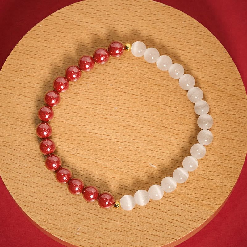 Buddha Stones Pulsera calmante ojo de gato blanco cinabrio - image 18