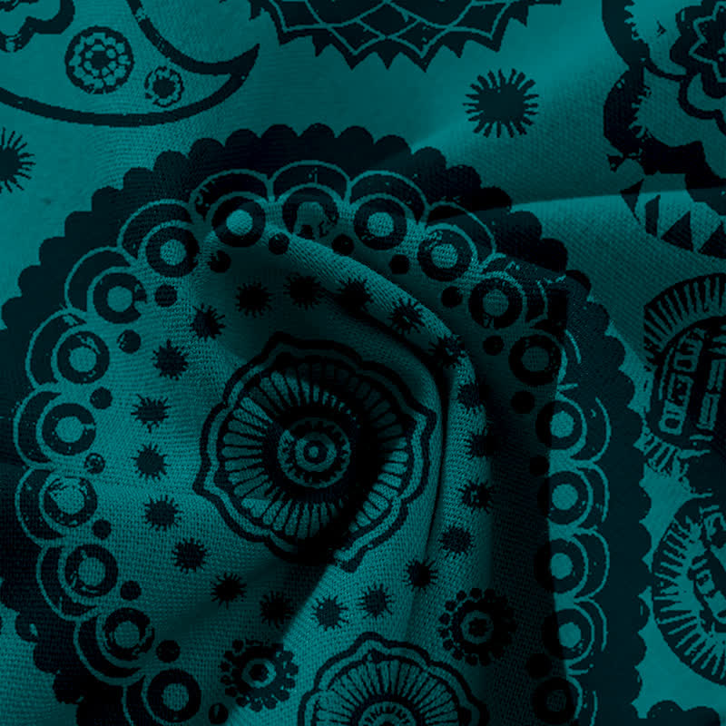 Buddha Stones Pantalones de mujer de algodón y lino con estampado bohemio de cachemir, cintura elástica y pernera ancha con bolsillos. - image 3