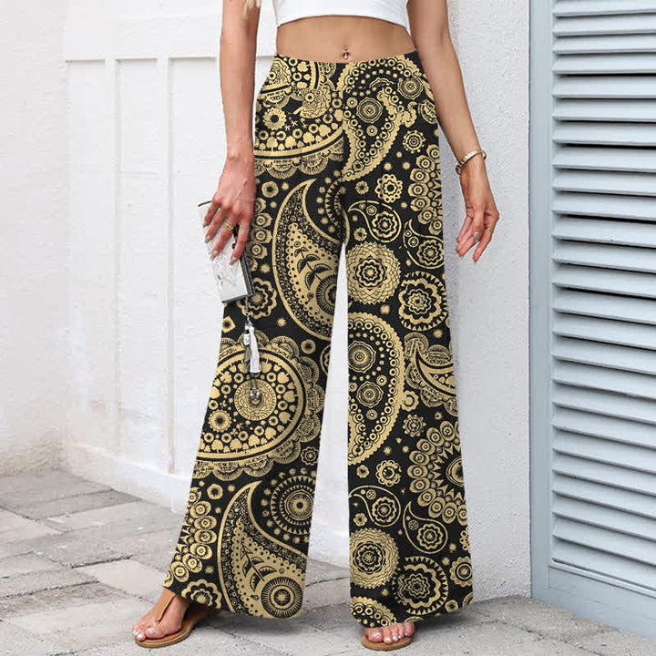 Buddha Stones Pantalones de mujer de algodón y lino con estampado bohemio de cachemir, cintura elástica y pernera ancha con bolsillos. - image 5