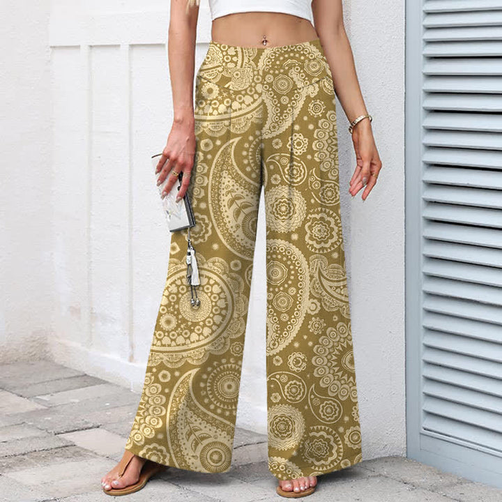 Buddha Stones Pantalones de mujer de algodón y lino con estampado bohemio de cachemir, cintura elástica y pernera ancha con bolsillos. - image 7