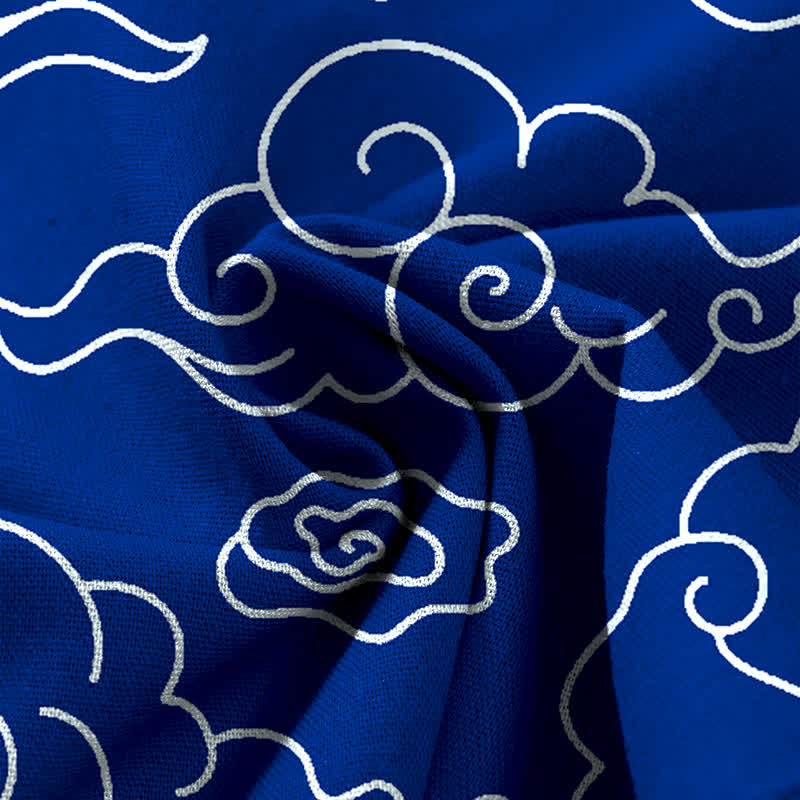 Buddha Stones Pantalones de mujer de algodón y lino con estampado de nubes, cintura elástica y pernera ancha con bolsillos. - image 3