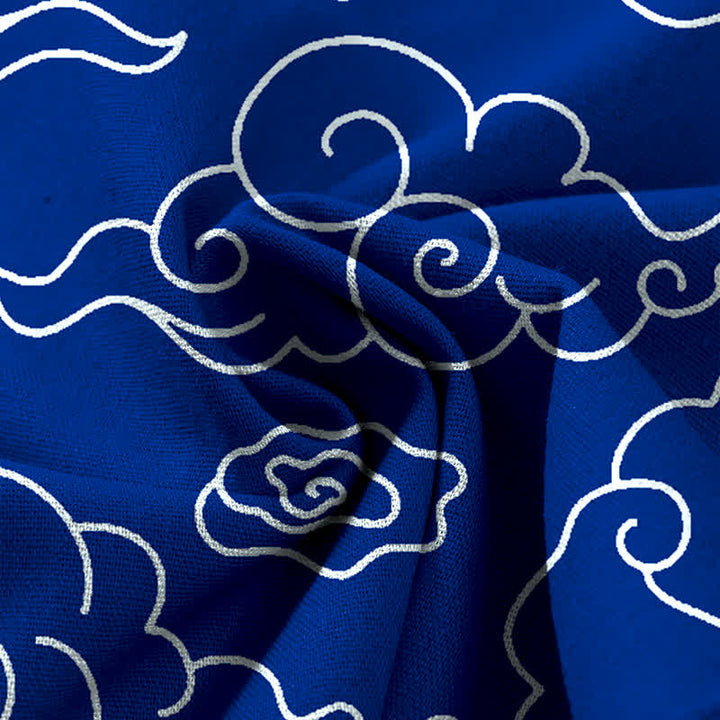 Buddha Stones Pantalones de mujer de algodón y lino con estampado de nubes, cintura elástica y pernera ancha con bolsillos. - image 3
