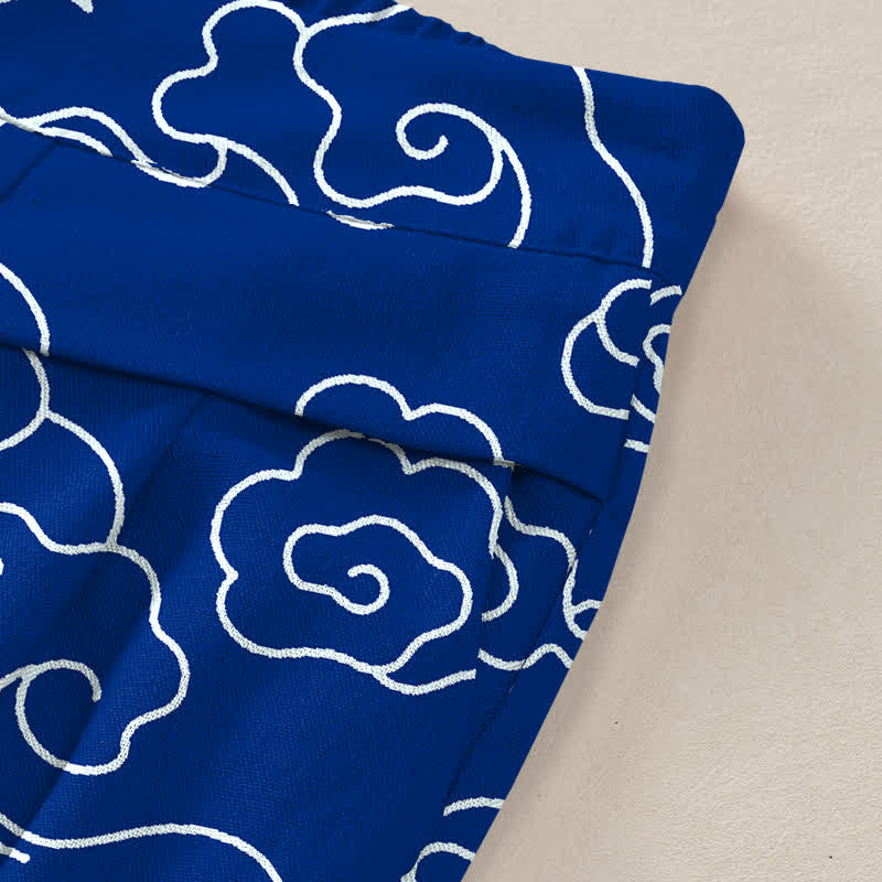 Buddha Stones Pantalones de mujer de algodón y lino con estampado de nubes, cintura elástica y pernera ancha con bolsillos. - image 2