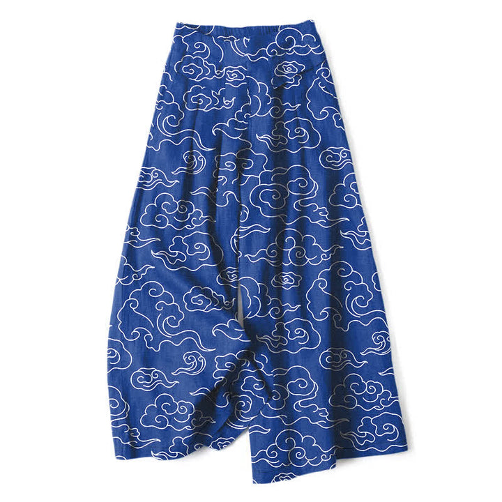 Buddha Stones Pantalones de mujer de algodón y lino con estampado de nubes, cintura elástica y pernera ancha con bolsillos. - Azul real - US16，UK/AU20，EU48 (3XL) - image 0