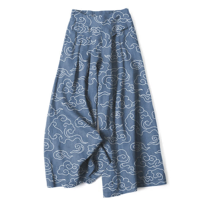 Buddha Stones Pantalones de mujer de algodón y lino con estampado de nubes, cintura elástica y pernera ancha con bolsillos. - Azul acero - US16，UK/AU20，EU48 (3XL) - image 6