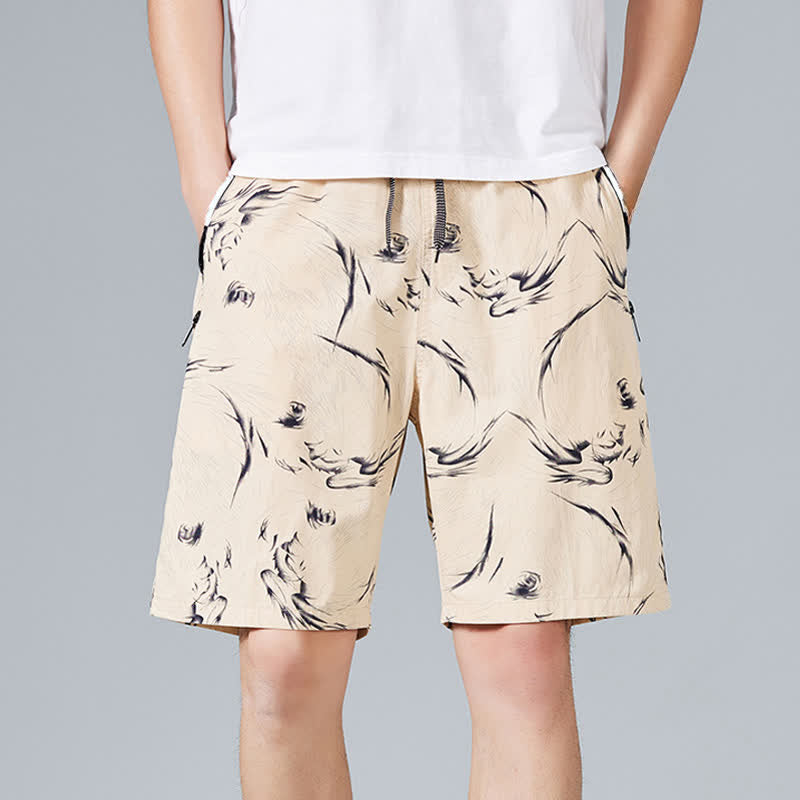 Buddha Stones Pantalones cortos de algodón para hombre con cordón ajustable, estampado abstracto y bolsillos. - Trigo - US/UK/AU48，EU58(5XL) - image 0