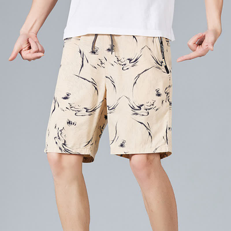 Buddha Stones Pantalones cortos de algodón para hombre con cordón ajustable, estampado abstracto y bolsillos. - image 3