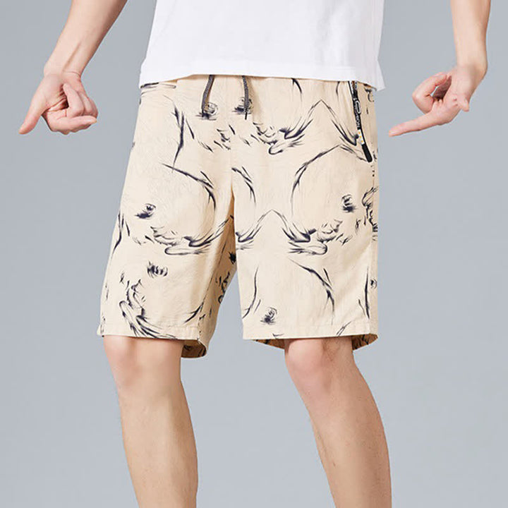 Buddha Stones Pantalones cortos de algodón para hombre con cordón ajustable, estampado abstracto y bolsillos. - image 3
