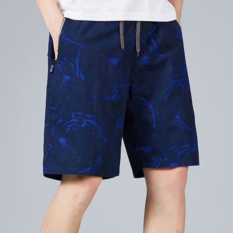 Buddha Stones Pantalones cortos de algodón para hombre con cordón ajustable, estampado abstracto y bolsillos. - image 7
