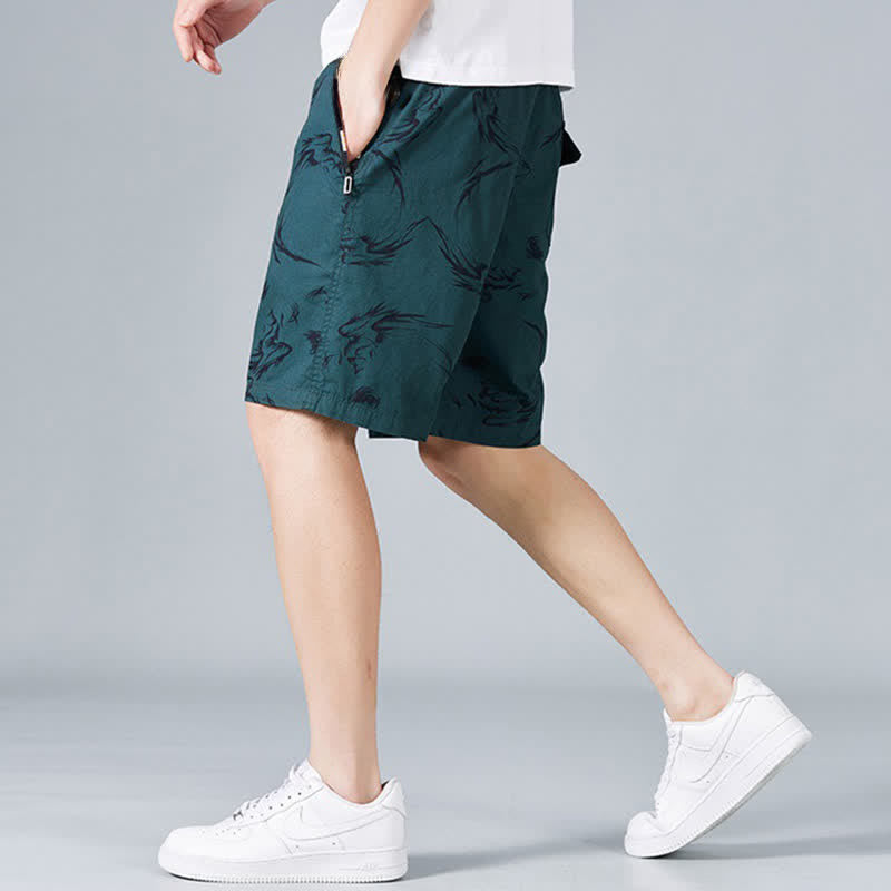 Buddha Stones Pantalones cortos de algodón para hombre con cordón ajustable, estampado abstracto y bolsillos. - image 14