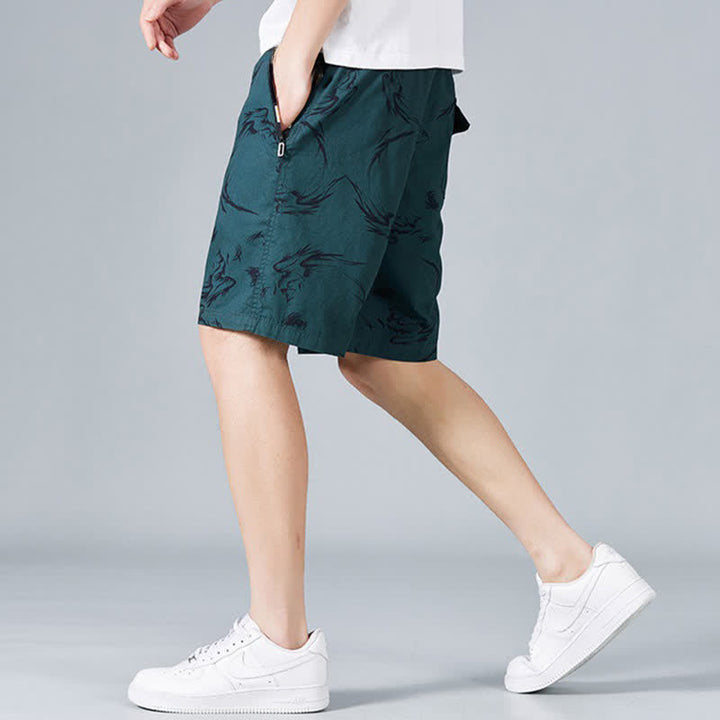 Buddha Stones Pantalones cortos de algodón para hombre con cordón ajustable, estampado abstracto y bolsillos. - image 14