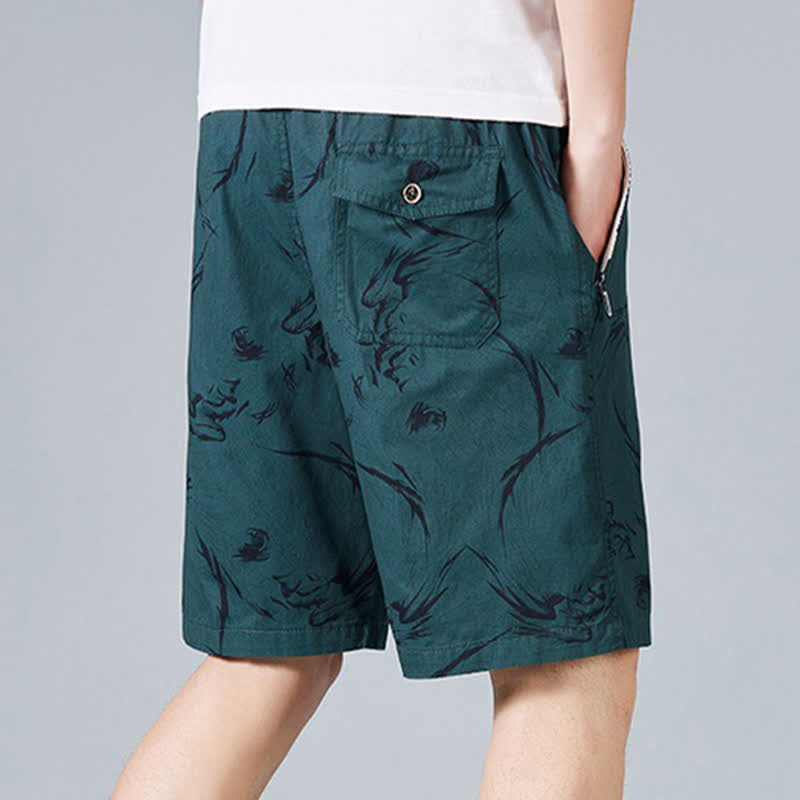 Buddha Stones Pantalones cortos de algodón para hombre con cordón ajustable, estampado abstracto y bolsillos. - image 13