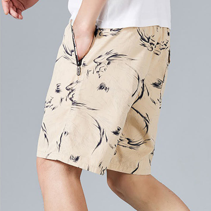 Buddha Stones Pantalones cortos de algodón para hombre con cordón ajustable, estampado abstracto y bolsillos. - image 1