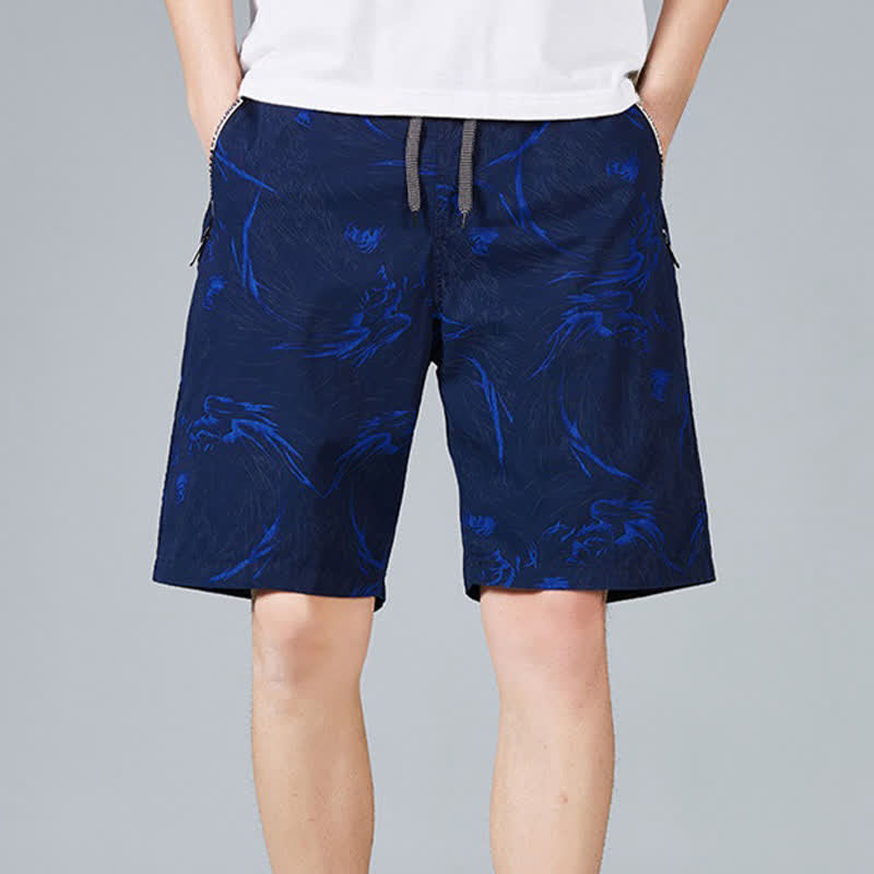Buddha Stones Pantalones cortos de algodón para hombre con cordón ajustable, estampado abstracto y bolsillos. - Azul real - US/UK/AU48，EU58(5XL) - image 6
