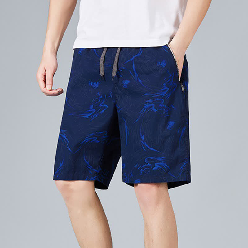 Buddha Stones Pantalones cortos de algodón para hombre con cordón ajustable, estampado abstracto y bolsillos. - image 8