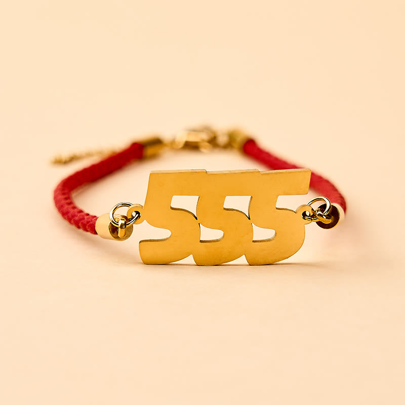 Buddha Stones Pulsera de fe ajustable de acero de titanio con números angelicales - 555 - Cuerda roja dorada (circunferencia de la muñeca: 15-20 cm) - image 0
