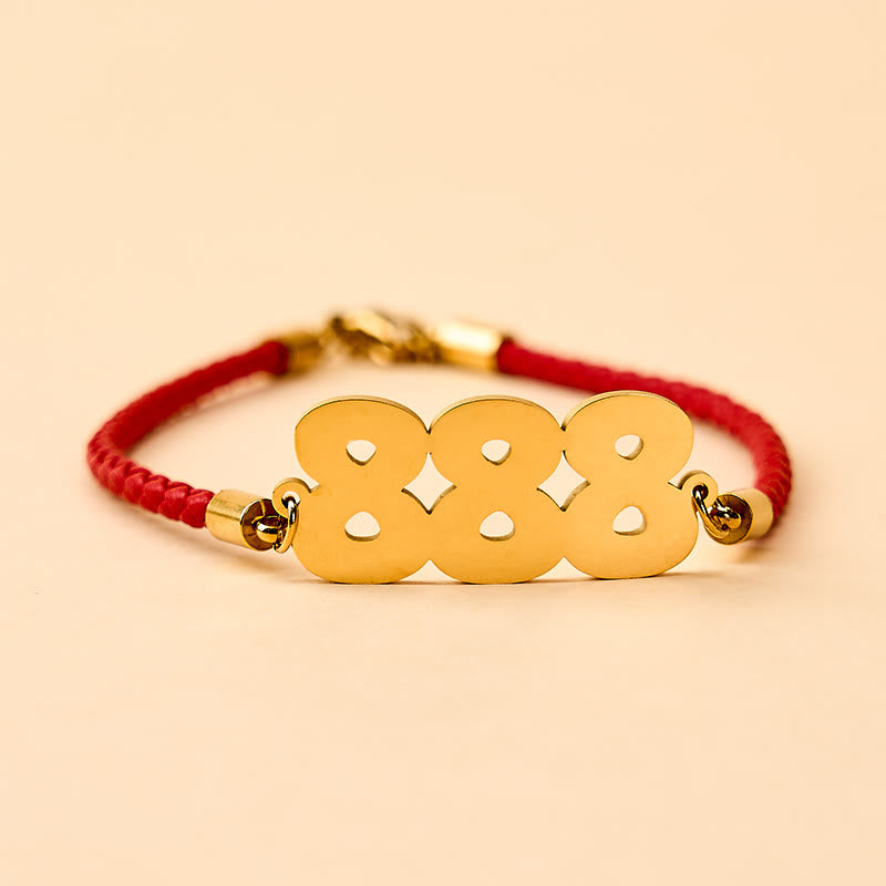 Buddha Stones Pulsera de fe ajustable de acero de titanio con números angelicales - 888 - Cuerda roja dorada (circunferencia de la muñeca: 15-20 cm) - image 18