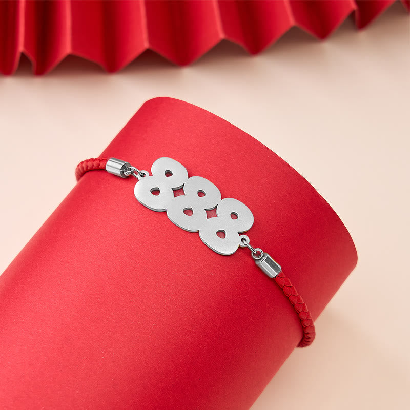 Buddha Stones Pulsera de fe ajustable de acero de titanio con números angelicales - 888 - Cuerda roja plateada (circunferencia de la muñeca: 15-20 cm) - image 23
