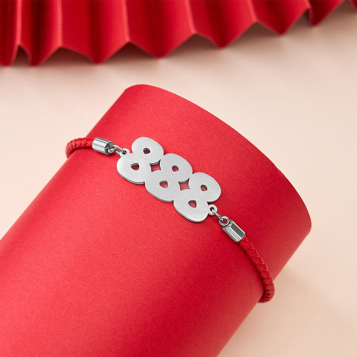 Buddha Stones Pulsera de fe ajustable de acero de titanio con números angelicales - 888 - Cuerda roja plateada (circunferencia de la muñeca: 15-20 cm) - image 23