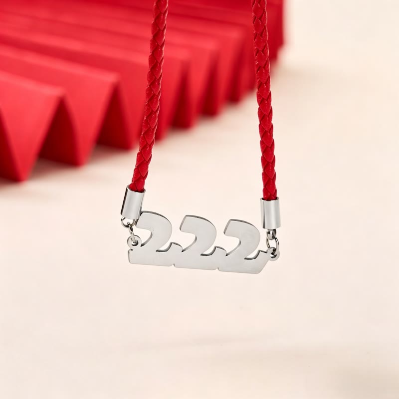 Buddha Stones Colgante de collar ajustable de acero de titanio con números angelicales y cadena de fe. - 222 (Circunferencia de la muñeca: 15-20 cm) - Cuerda roja plateada - image 3