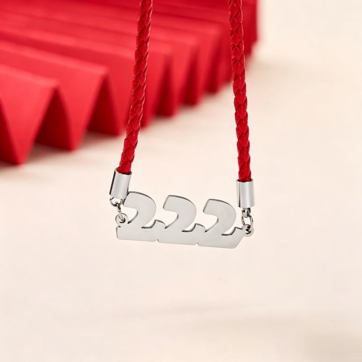Buddha Stones Colgante de collar ajustable de acero de titanio con números angelicales y cadena de fe. - 222 (Circunferencia de la muñeca: 15-20 cm) - Cuerda roja plateada - image 3