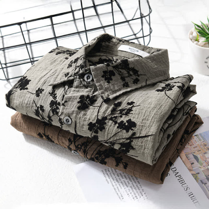 Buddha Stones Camisa de manga corta para hombre, estilo casual de verano, con botones y estampado floral. Bolsillo decorativo. - image 16
