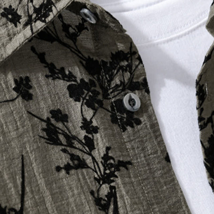 Buddha Stones Camisa de manga corta para hombre, estilo casual de verano, con botones y estampado floral. Bolsillo decorativo. - image 2