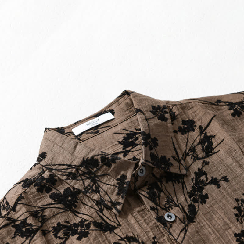 Buddha Stones Camisa de manga corta para hombre, estilo casual de verano, con botones y estampado floral. Bolsillo decorativo. - image 11