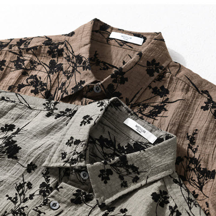 Buddha Stones Camisa de manga corta para hombre, estilo casual de verano, con botones y estampado floral. Bolsillo decorativo. - image 19
