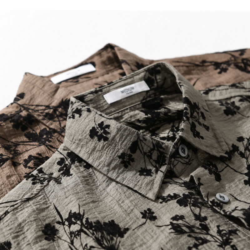 Buddha Stones Camisa de manga corta para hombre, estilo casual de verano, con botones y estampado floral. Bolsillo decorativo. - image 18