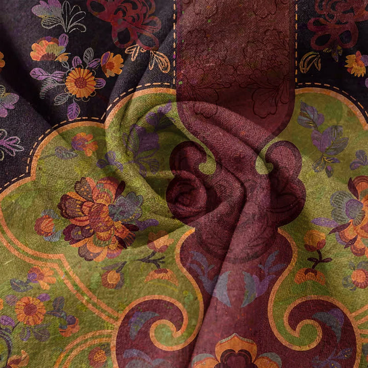 Buddha Stones Camisa de manga corta con medio botón y estampado floral barroco de algodón para hombre - image 4