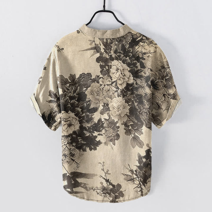 Buddha Stones Camisa de manga corta con medio botón y estampado floral de Cotton Ink para hombre - Beige - US/UK/AU50, EU60 (5XL) - image 0