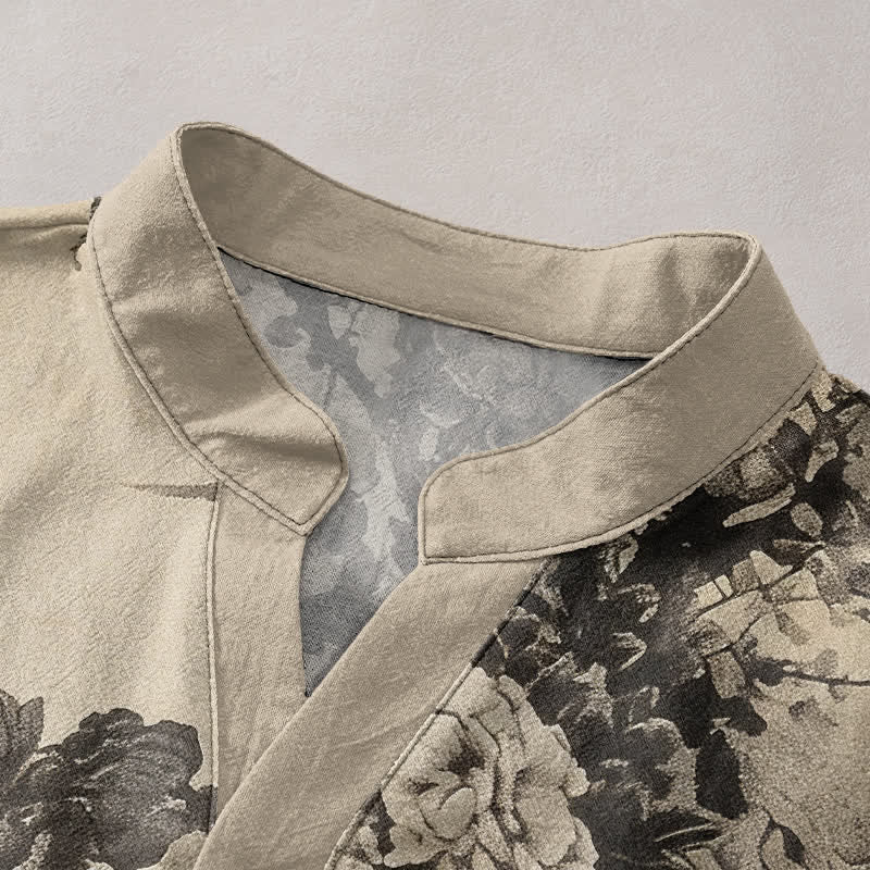Buddha Stones Camisa de manga corta con medio botón y estampado floral de Cotton Ink para hombre - image 2