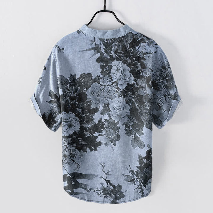 Buddha Stones Camisa de manga corta con medio botón y estampado floral de Cotton Ink para hombre - image 6