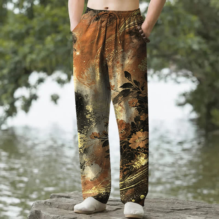 Buddha Stones Pantalones de hombre de algodón con estampado floral de estrellas, corte ajustado y bolsillos. - Perú - US/UK/AU50, EU60 (5XL) - image 8