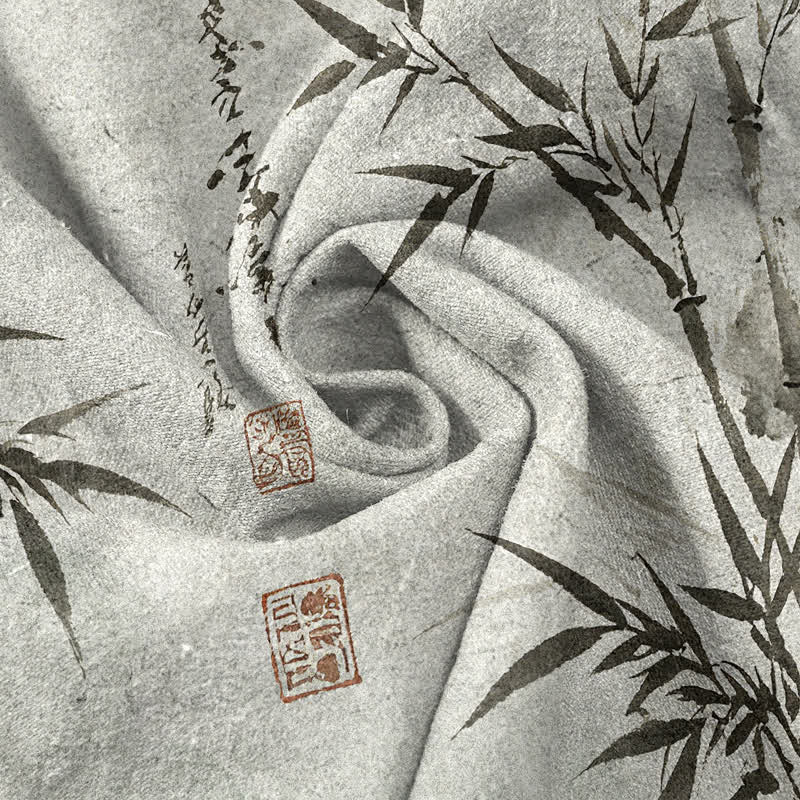 Buddha Stones Pantalones de hombre de algodón con estampado de hojas de bambú y corte ajustado, con bolsillos. - image 3