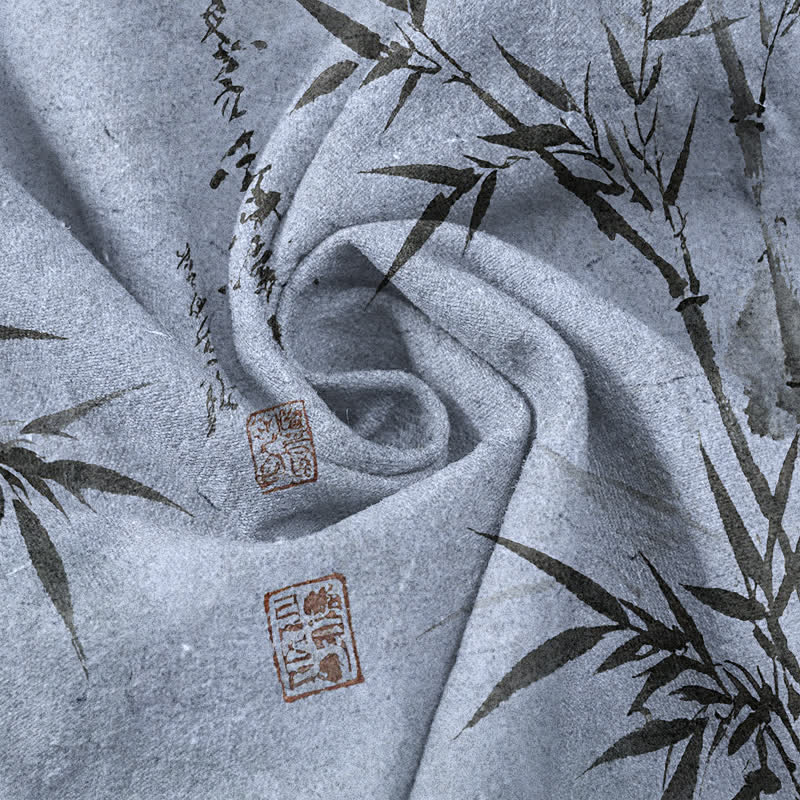 Buddha Stones Pantalones de hombre de algodón con estampado de hojas de bambú y corte ajustado, con bolsillos. - image 11