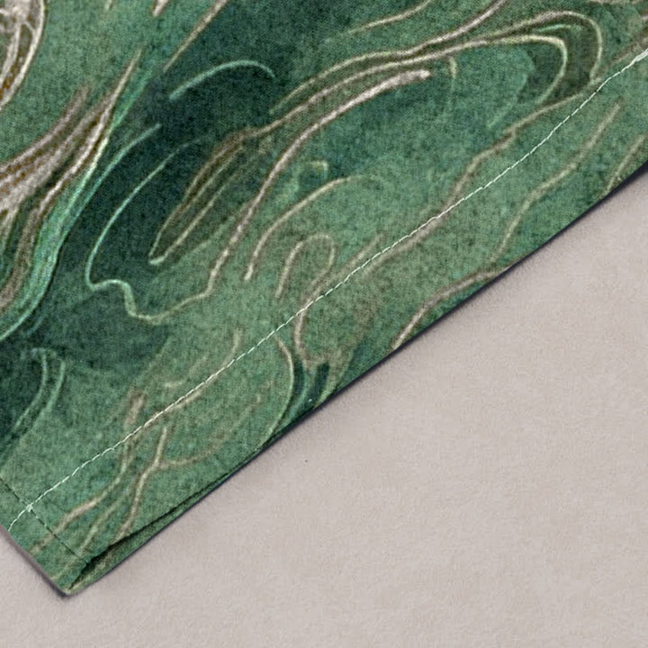 Buddha Stones Pantalones de hombre de algodón con estampado de grullas y pinos, corte cónico y bolsillos. - image 6