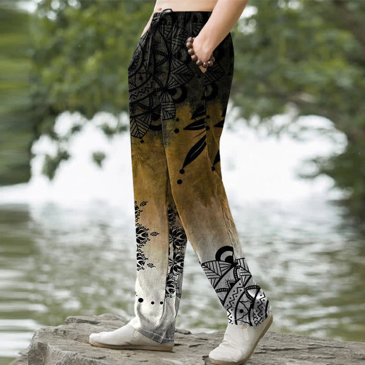Buddha Stones Pantalones de hombre de algodón con estampado de mandala degradado y corte ajustado, con bolsillos. - image 5
