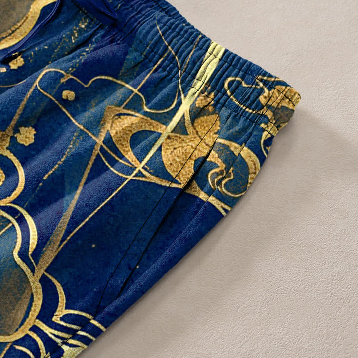 Buddha Stones Pantalones de hombre de algodón con estampado de nube de loto y corte ajustado, con bolsillos. - image 7