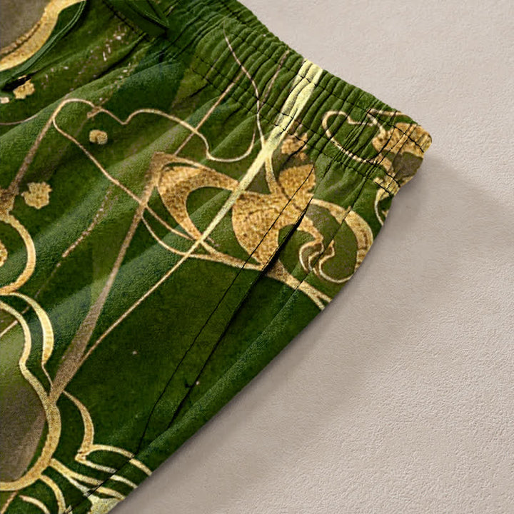 Buddha Stones Pantalones de hombre de algodón con estampado de nube de loto y corte ajustado, con bolsillos. - image 11