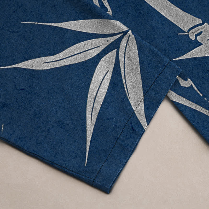 Buddha Stones Pantalones de hombre de algodón con estampado de hojas de bambú doradas, corte ajustado y bolsillos. - image 10