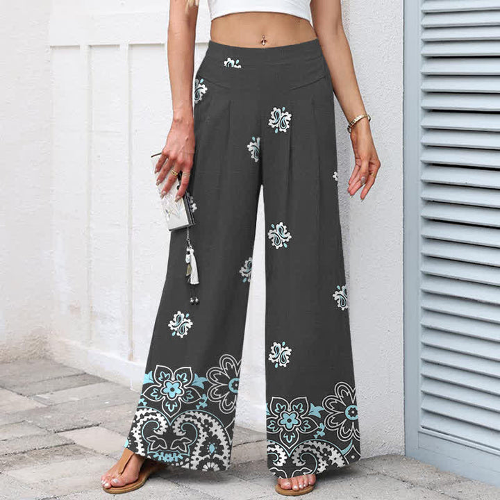 Buddha Stones Pantalones de mujer de algodón y lino con estampado floral bohemio, cintura elástica y pernera ancha con bolsillos. - image 5
