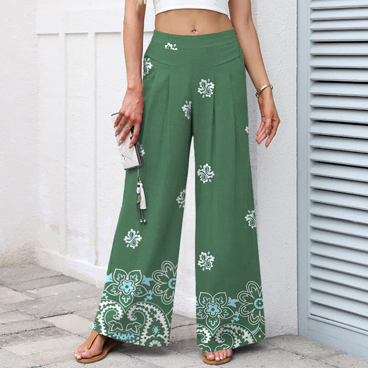 Buddha Stones Pantalones de mujer de algodón y lino con estampado floral bohemio, cintura elástica y pernera ancha con bolsillos. - image 7