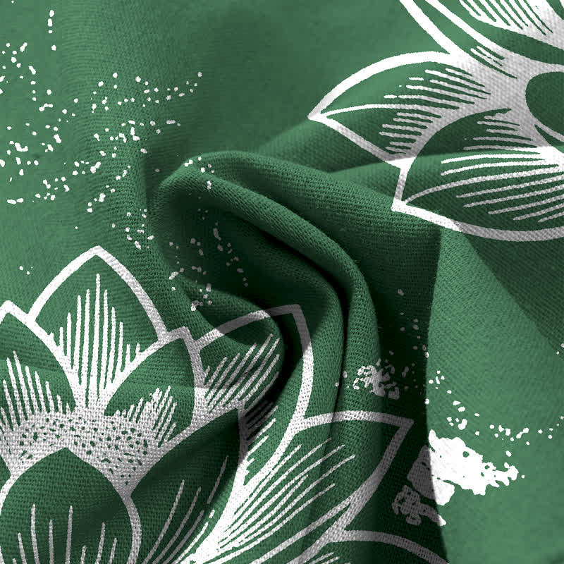 Buddha Stones Pantalones de mujer de algodón y lino con estampado floral de loto, cintura elástica y pernera ancha con bolsillos. - image 3